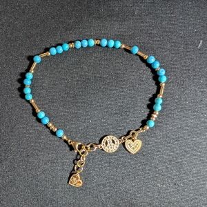Brosway Chakra Turquoise Beaded Bracelet With Heart & Peace Charms With Crystals